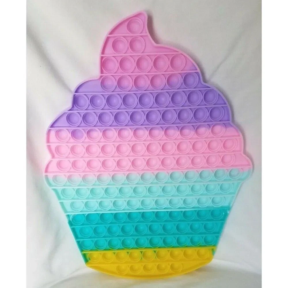 Fidget Toy Jumbo Cupcake Push Pop Bubble Pastel Rainbow Silicone